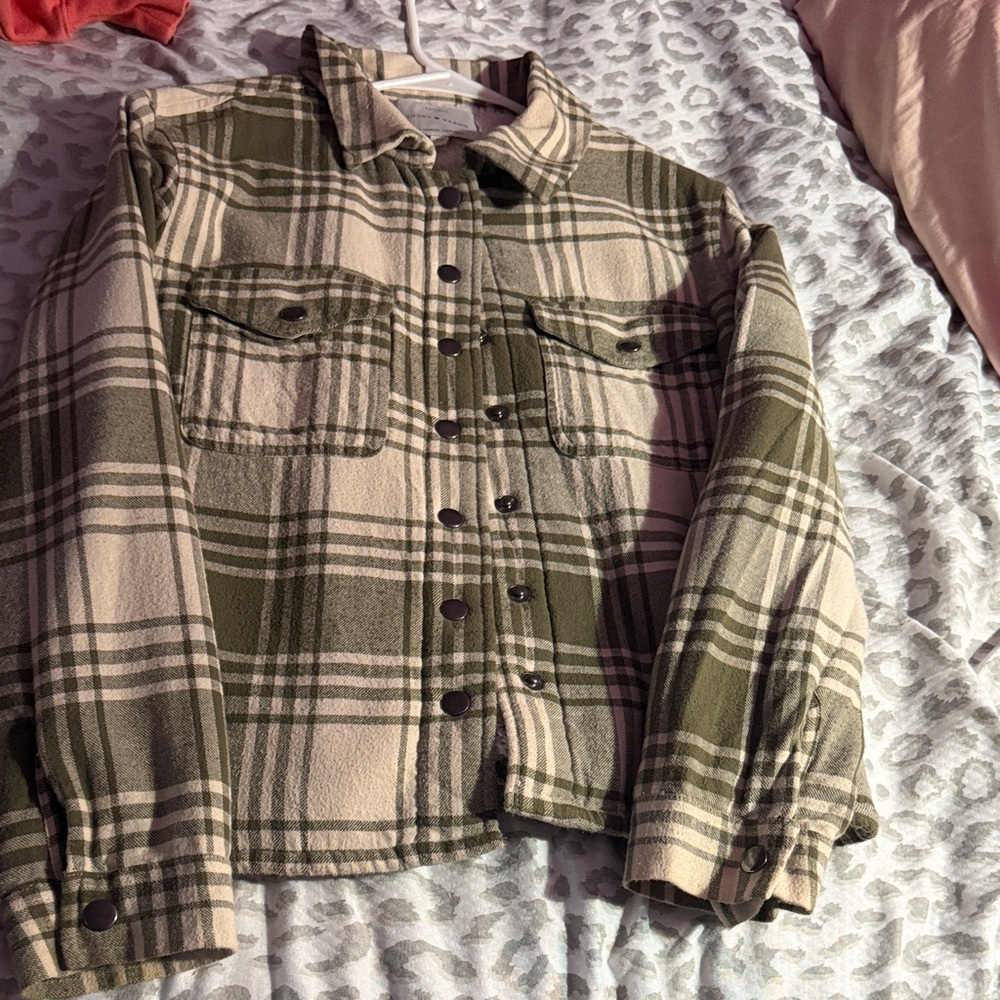 Lucky Brand Green and Cream Plaid Jacket
